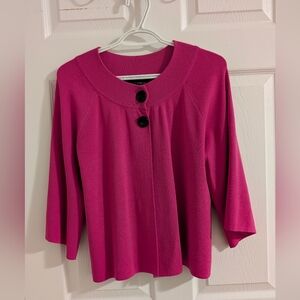 Cable & Gauge Magenta Pink Knit Swing Cardigan Sweater Two Button 3/4 Sleeve M